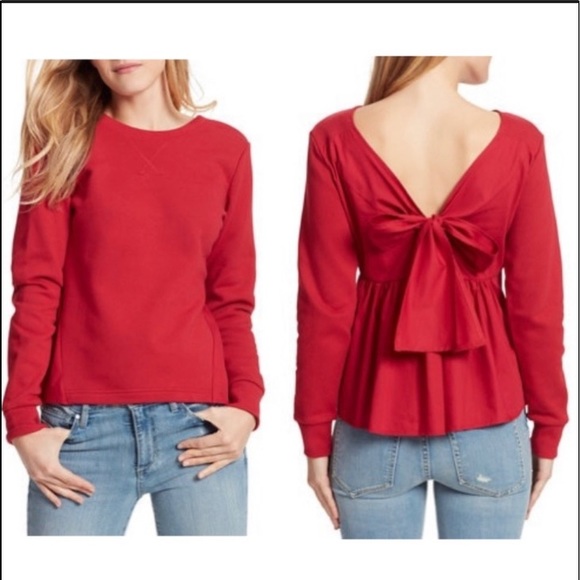 Anthropologie Sweaters - Ella Moss red back bow ruffle bottom sweater top S